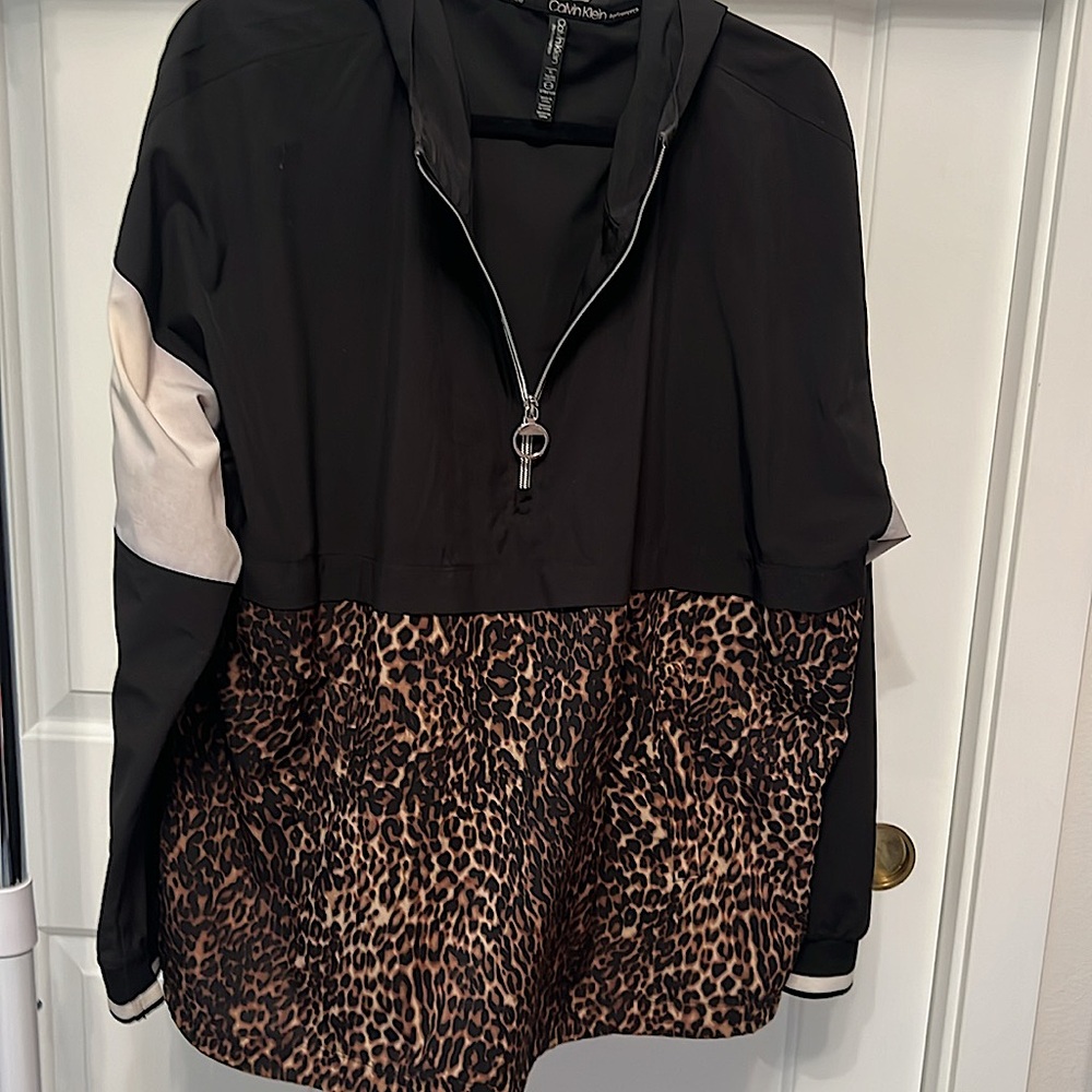 Calvin Klein Ladies Sport Windbreaker in Black & Cheetah Print - Size XL